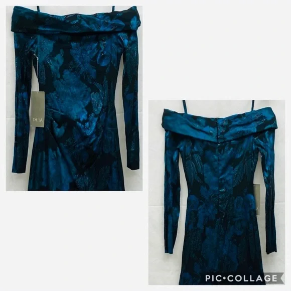 Theia strapless BODYCON trumpet metallic long gown - Picture 5 of 14